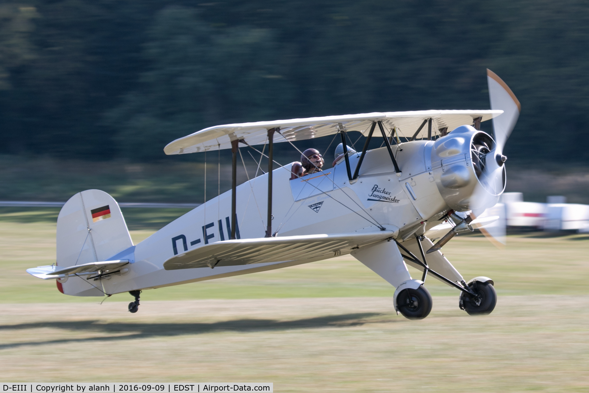 D-EIII, 1937 Bucker Bu-133C Jungmeister C/N 51, Arriving at the 2016 Hahnweide Oldtimer Fliegertreffen