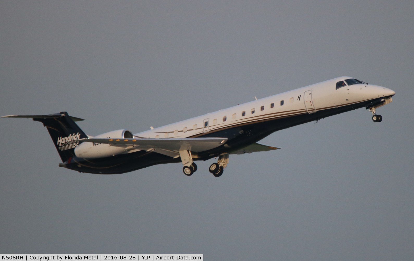 N508RH, 2003 Embraer ERJ-145LR (EMB-145LR) C/N 145769, Hendrick Motorsports NASCAR Racing Team leaving Willow Run after Pure Michigan 400 race