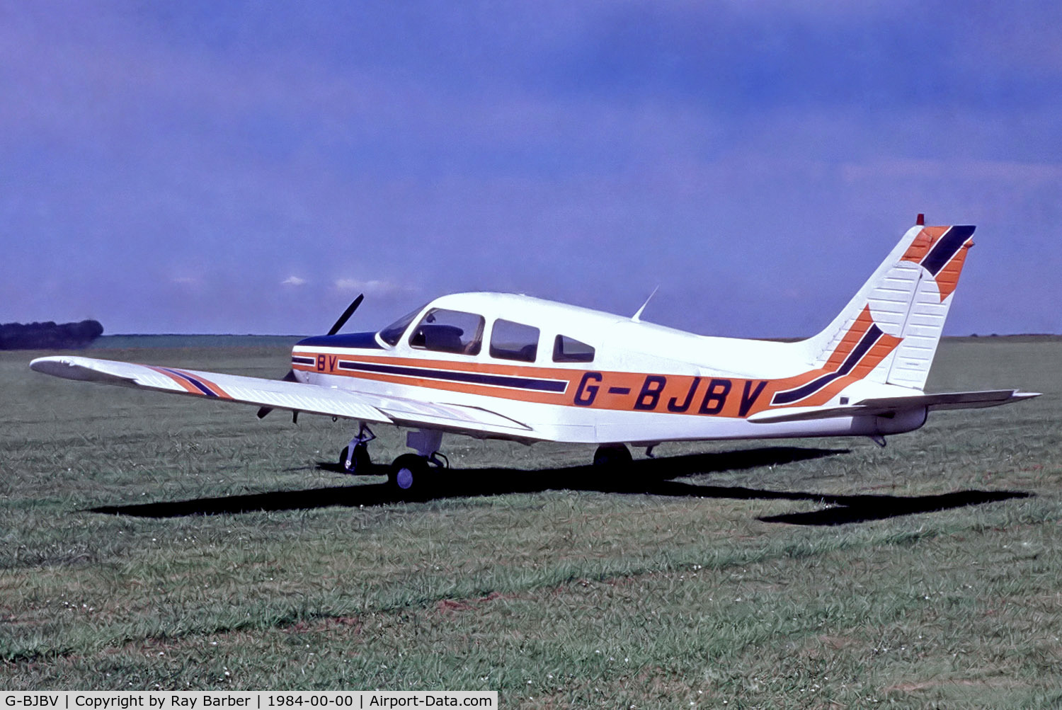 G-BJBV, 1981 Piper PA-28-161 Cherokee Warrior II C/N 28-8116279, Piper PA-28-161 Warrior II [28-8116279] (Place and date unknown) @ 1984. From a slide. A rare image of this aircraft for the net.