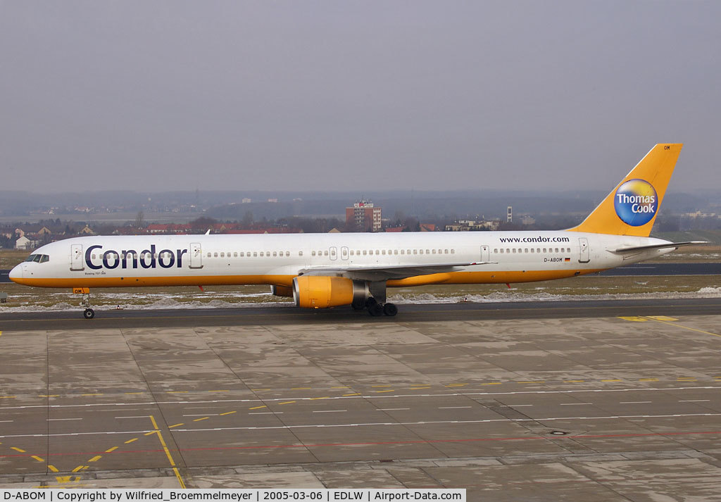 D-ABOM, 2000 Boeing 757-330 C/N 29022, Taxiing in after landing on Runway 06.