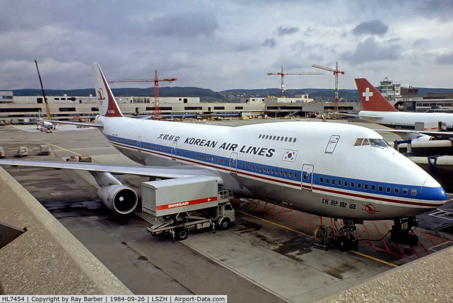 HL7454, 1980 Boeing 747-2B5B/SF C/N 22482, Boeing 747-2B5BF [22482] (Korean Air Lines) Zurich~HB 26/09/1984. From a slide.