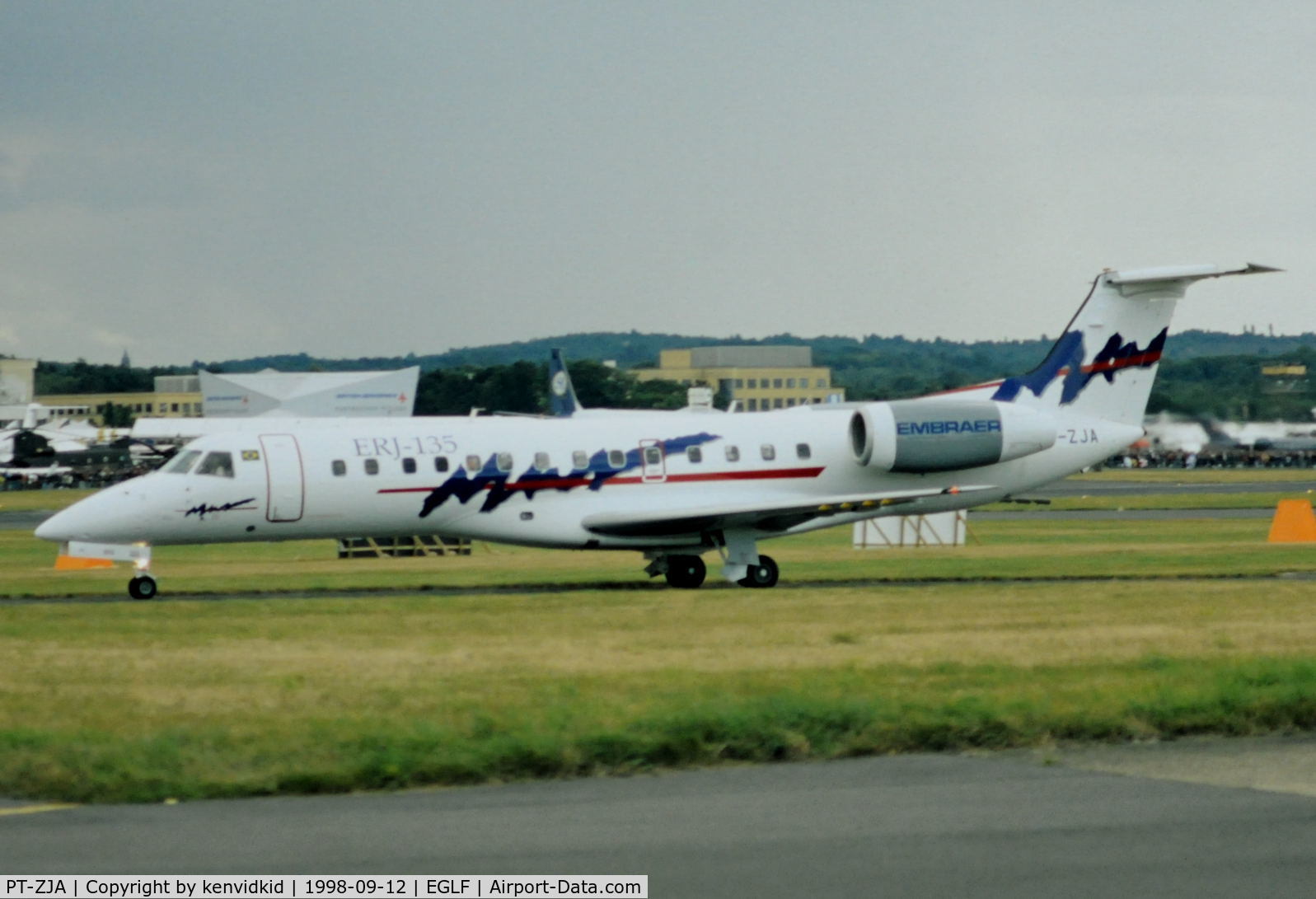 PT-ZJA, Embraer EMB-135KE (ERJ-140ER) C/N 145001, Taxying for take off at the 1998 Farnborough International Air Show.
