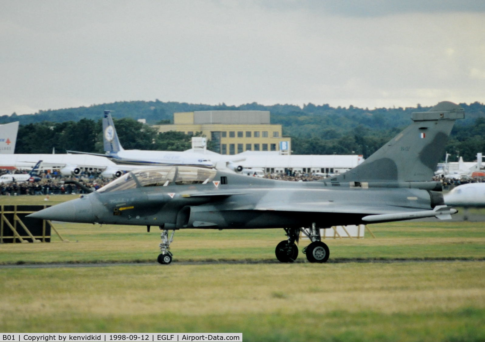 B01, Dassault Rafale B C/N B01, Taxying for take off at the 1998 Farnborough International Air Show.