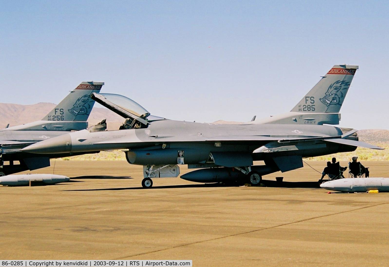 86-0285, 1986 General Dynamics F-16C Fighting Falcon C/N 5C-391, At the 2003 Reno Air Races.
Arkansas ANG.