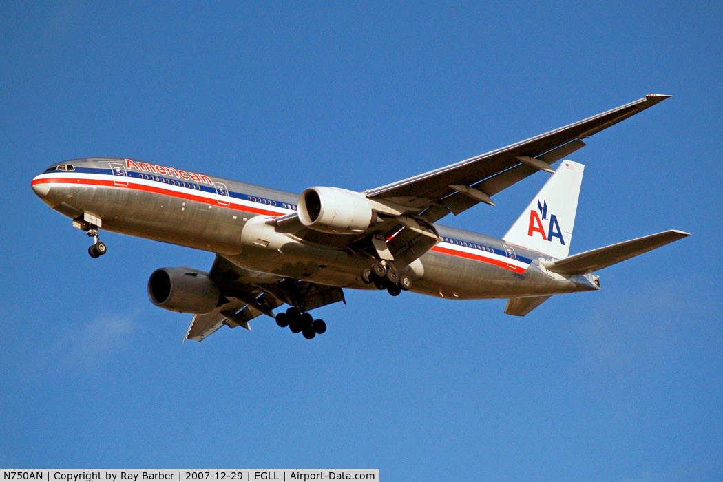 N750AN, 2001 Boeing 777-223 C/N 30259, Boeing 777-223ER [30259] (American Airlines) Home~G 29/12/2007. On approach 27R.