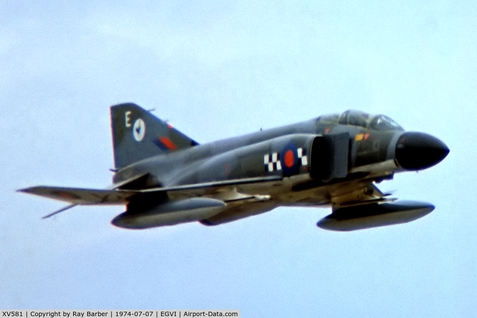XV581, 1969 McDonnell Douglas Phantom FG1 C/N 3235/9335, McDonnell-Douglas F-4K Phantom II FG.1 [3235] (Royal Air Force) RAF Greenham Common~G 07/07/1974. From a slide.