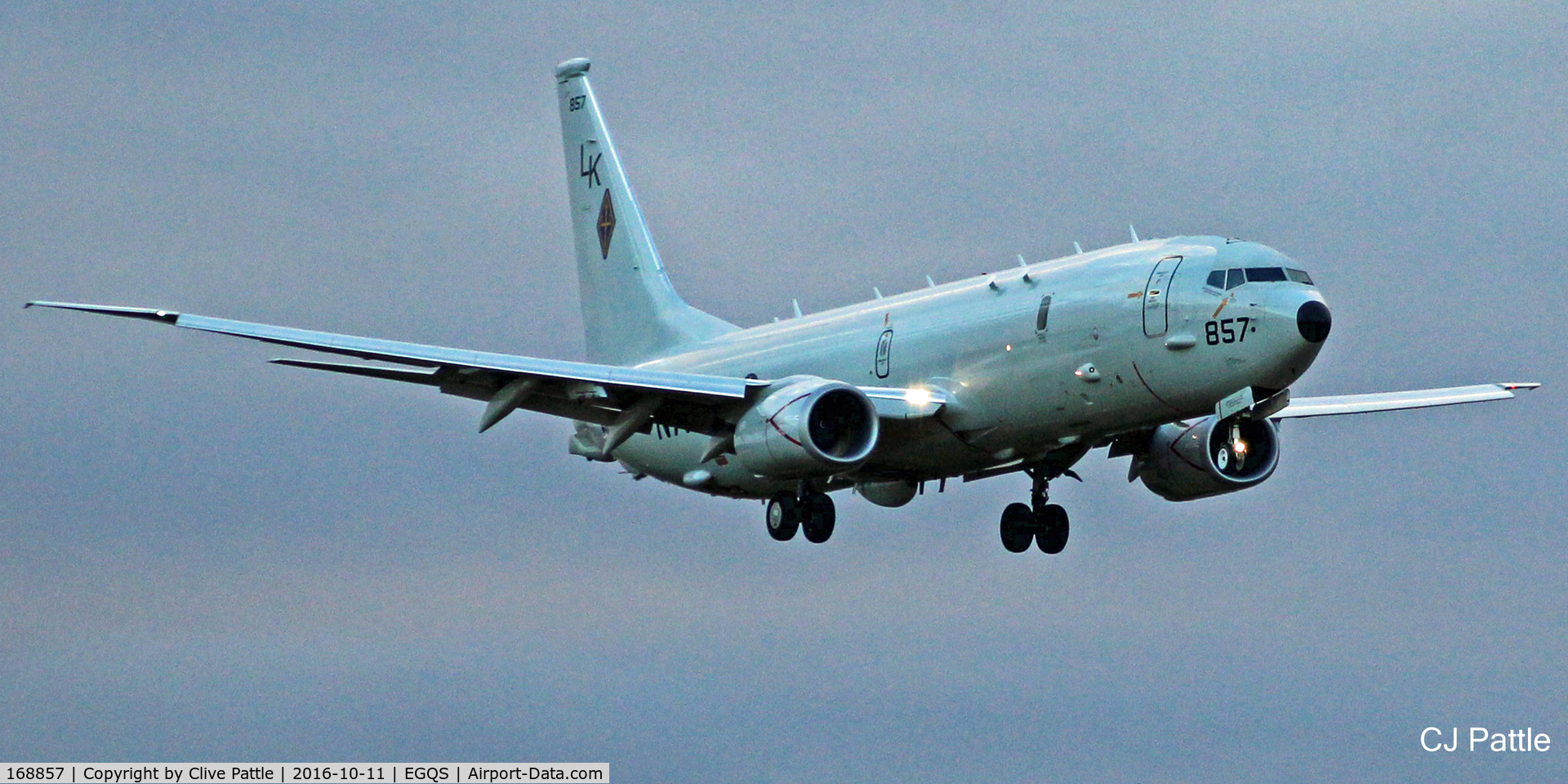 168857, 2016 Boeing P-8A Poseidon C/N 44149/5458, USN action at RAF Lossiemouth EGQS during Exercise Joint Warrior 16-2