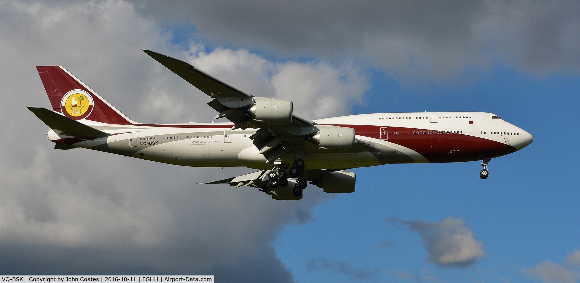 VQ-BSK, 2015 Boeing 747-8ZV BBJ C/N 42096, Bournemouth's largest resident returns home
