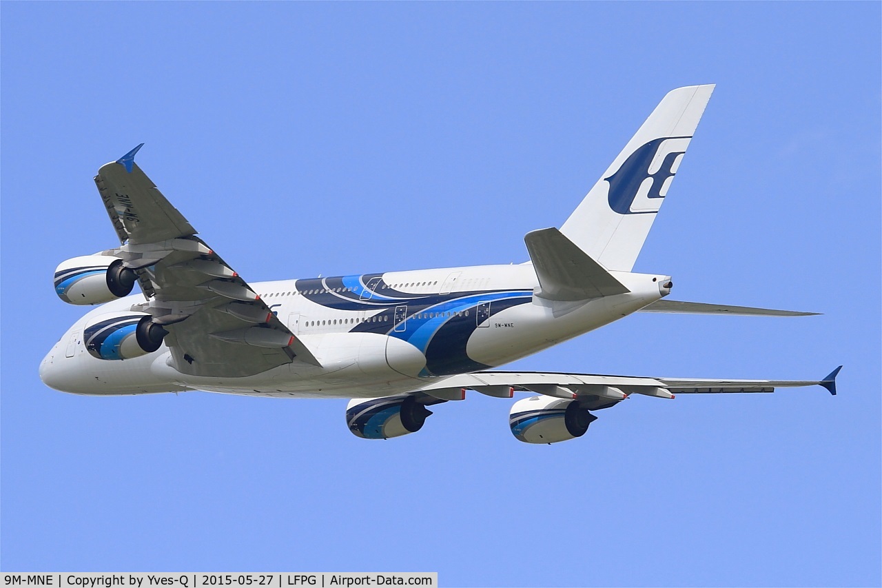 9M-MNE, 2012 Airbus A380-841 C/N 094, Airbus A380-841, Take off rwy 27L, Roissy Charles De Gaulle airport (LFPG-CDG)