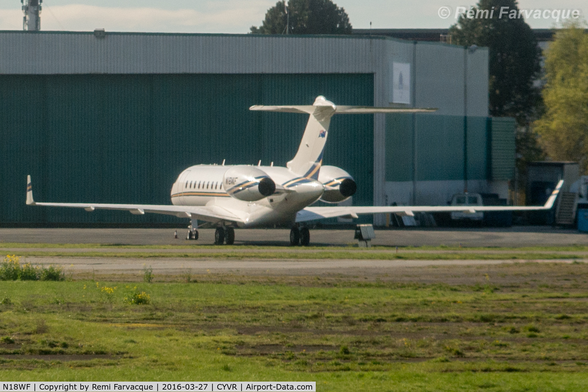 N18WF, 2006 Bombardier BD-700-1A10 Global Express XRS C/N 9215, Parked outside Million Air hanger.