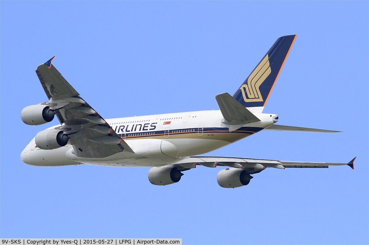 9V-SKS, 2012 Airbus A380-841 C/N 085, Airbus A380-841, Take off rwy 27L, Roissy Charles De Gaulle airport (LFPG-CDG)