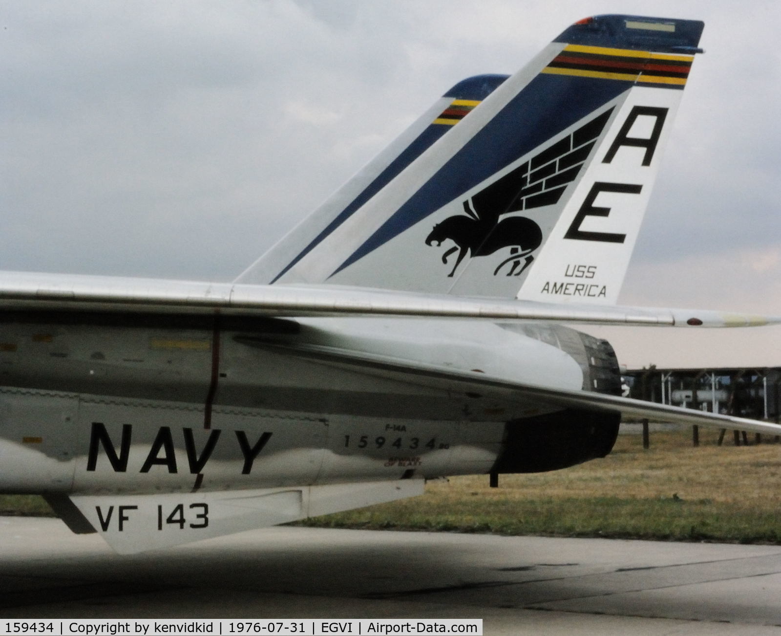 159434, Grumman F-14A Tomcat C/N 100, At the 1976 International Air Tattoo Greenham Common, copied from slide.