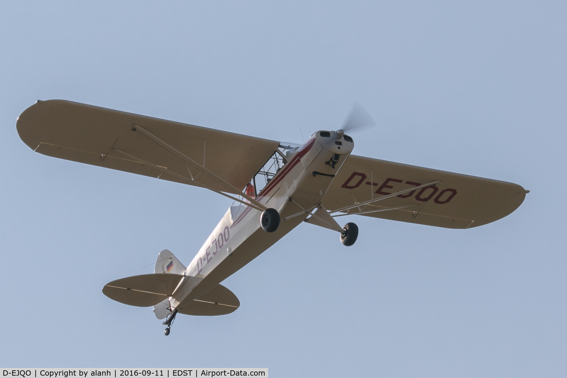 D-EJQO, 1953 Piper L-18C Super Cub (PA-18-95) C/N 18-3206, Departing the 2016 Hahnweide Oldtimer Fliegertreffen