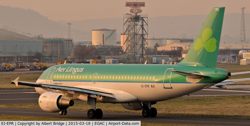 EI-EPR, 2007 Airbus A319-111 C/N 3169, Aer Lingus Airbus A319 (EI-EPR) catches the low sun before making a late-afternoon departure to Heathrow.