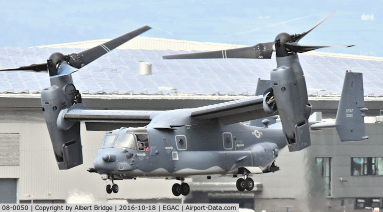 08-0050, 2008 Bell-Boeing CV-22B Osprey C/N D1038, Military visits are very very rare at Belfast City.  I heard this from home 1½ miles away.  A considerable crowd had gathered to watch and photograph the departure.