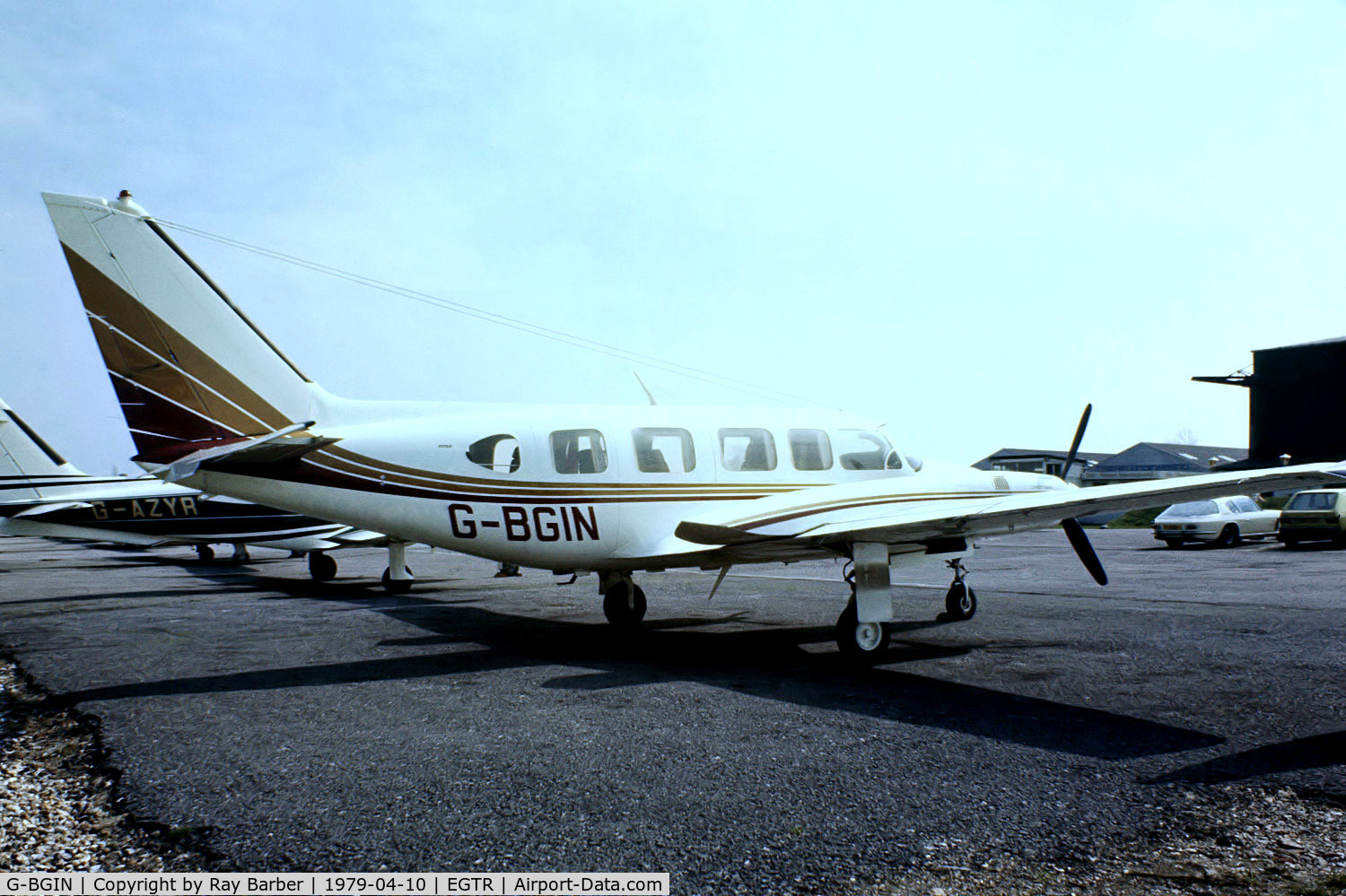 G-BGIN, 1974 Piper PA-31-350 Chieftain C/N 31-7405433, Piper PA-31-350 Navajo Chieftain [31-7405433] Elstree~G 10/04/1979. From a slide.