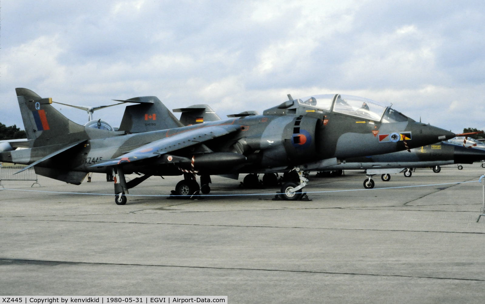 XZ445, 1979 British Aerospace Harrier T.4 C/N 212031, At the 1980 International Air Tattoo Greenham Common, copied from slide.
