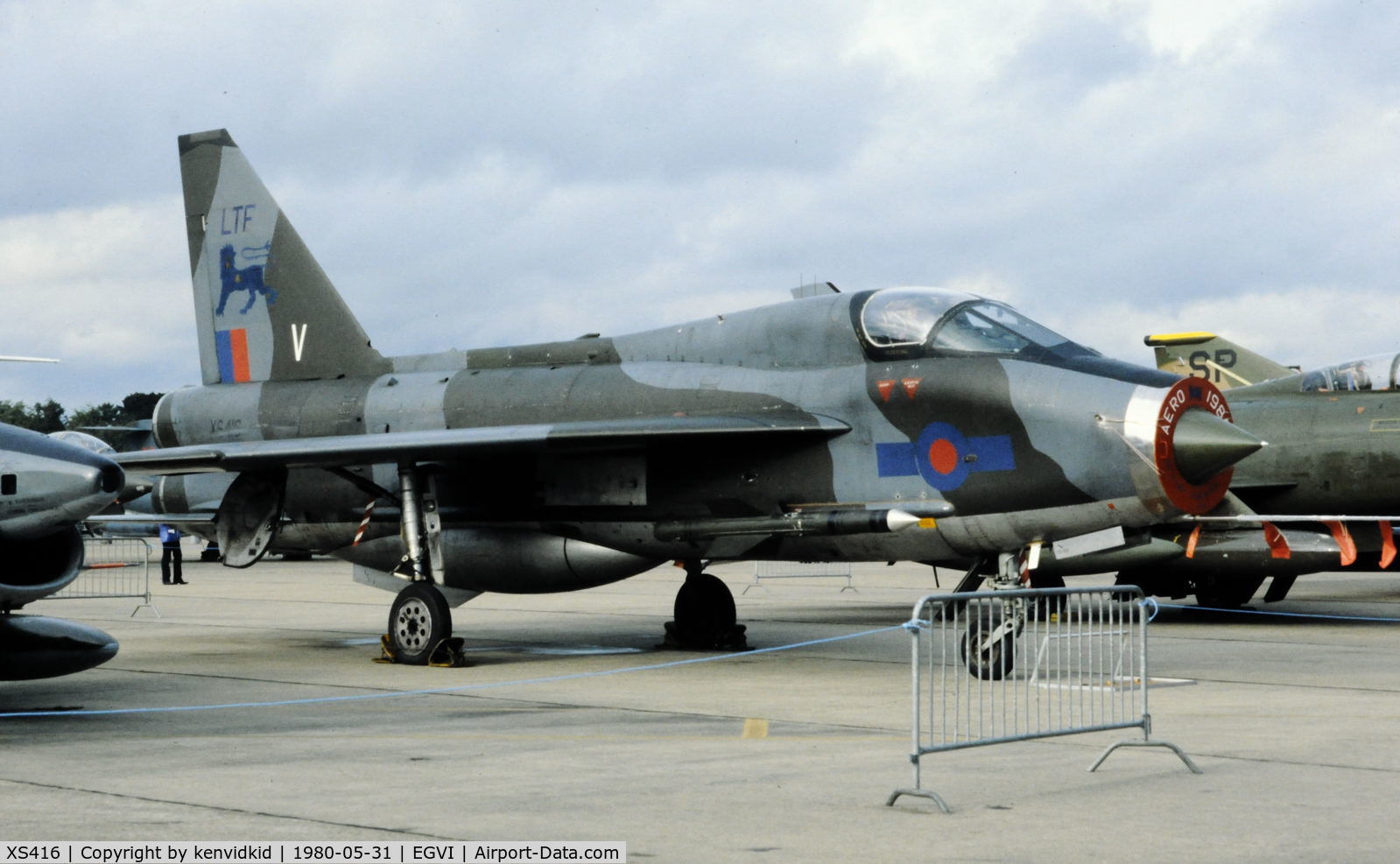 XS416, 1962 English Electric Lightning T.5 C/N 95001, At the 1980 International Air Tattoo Greenham Common, copied from slide.