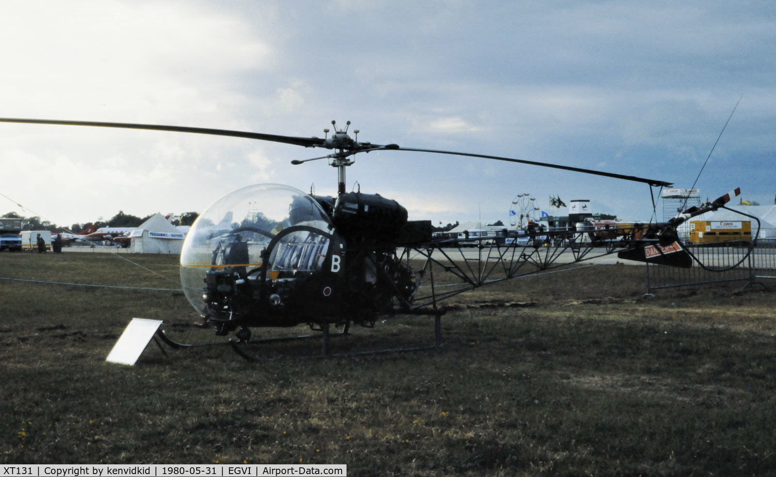 XT131, 1964 Westland Sioux AH.1 C/N 1540, At the 1980 International Air Tattoo Greenham Common, copied from slide.