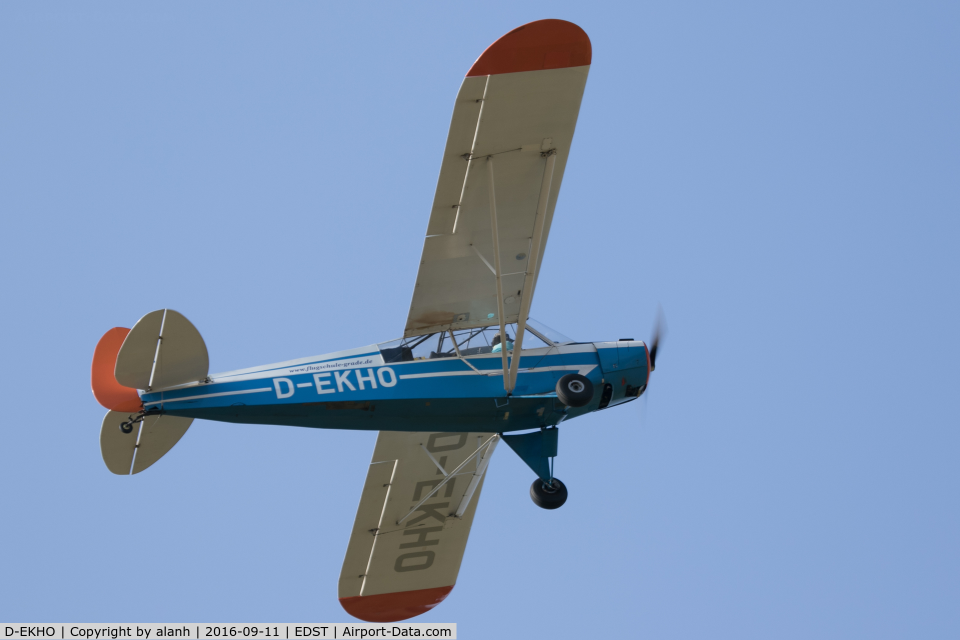 D-EKHO, 1951 Piper PA-19 Super Cub C/N 18-1009, Departing the 2016 Hahnweide Oldtimer Fliegertreffen