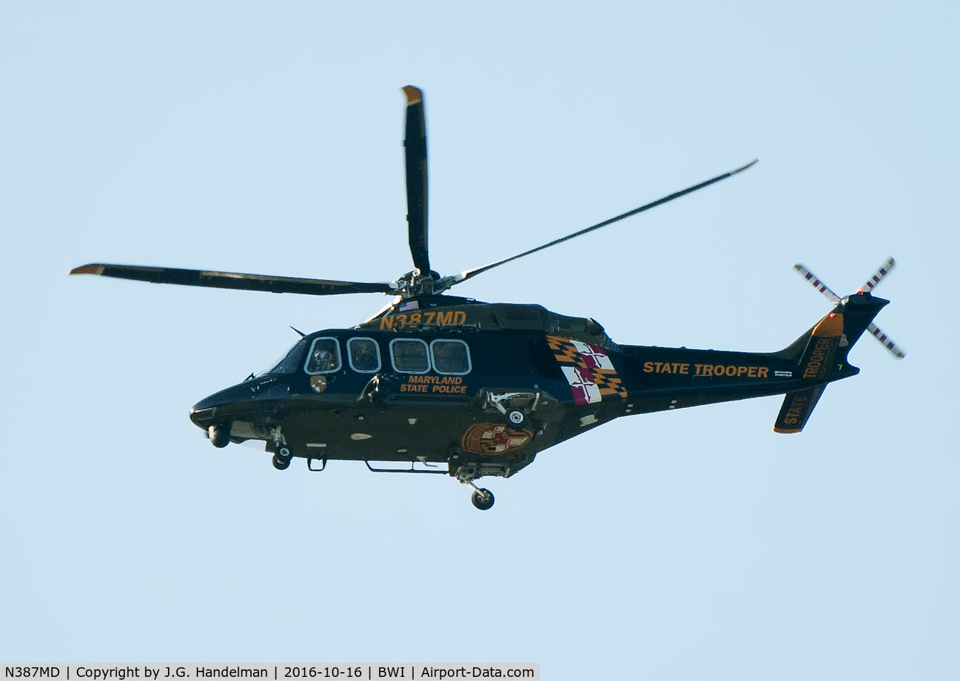 N387MD, 2013 AgustaWestland AW-139 C/N 41327, Over BWI returning from U of MD Shock Trauma.
