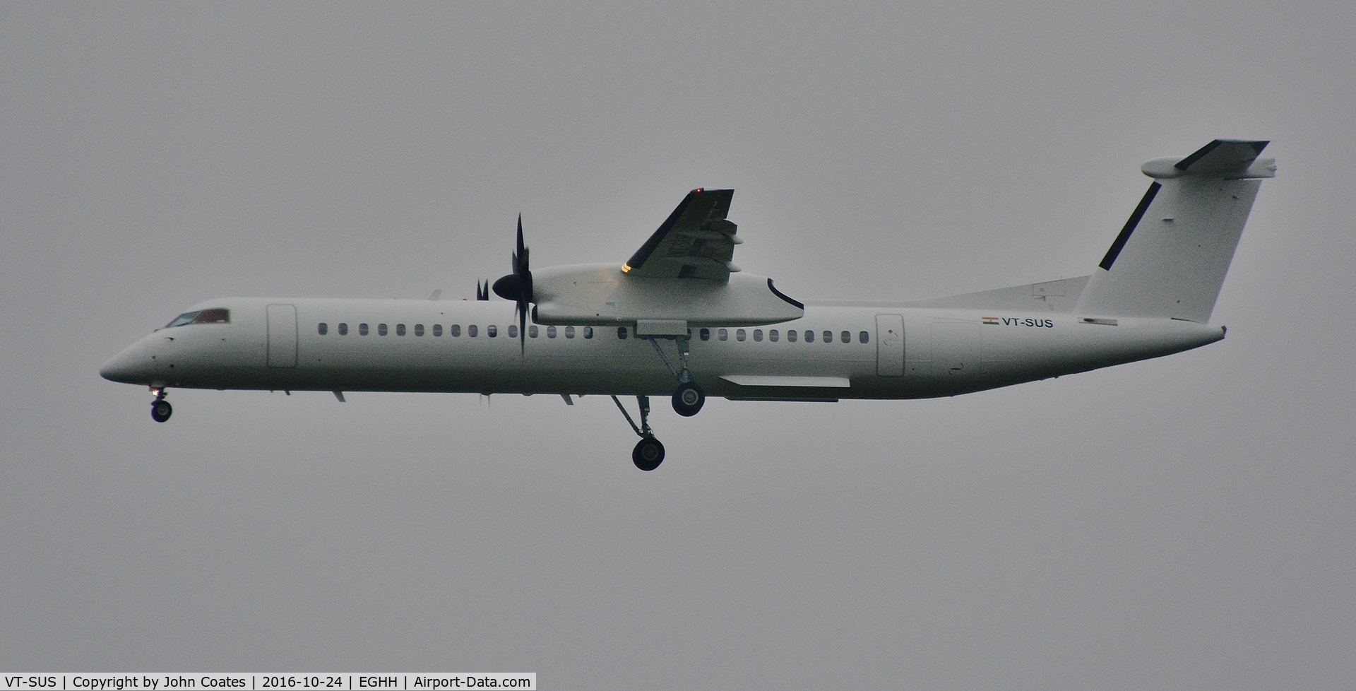VT-SUS, 2010 Bombardier DHC-8-402 Dash 8 C/N 4346, ex N346NG on delivery flight in bad weather