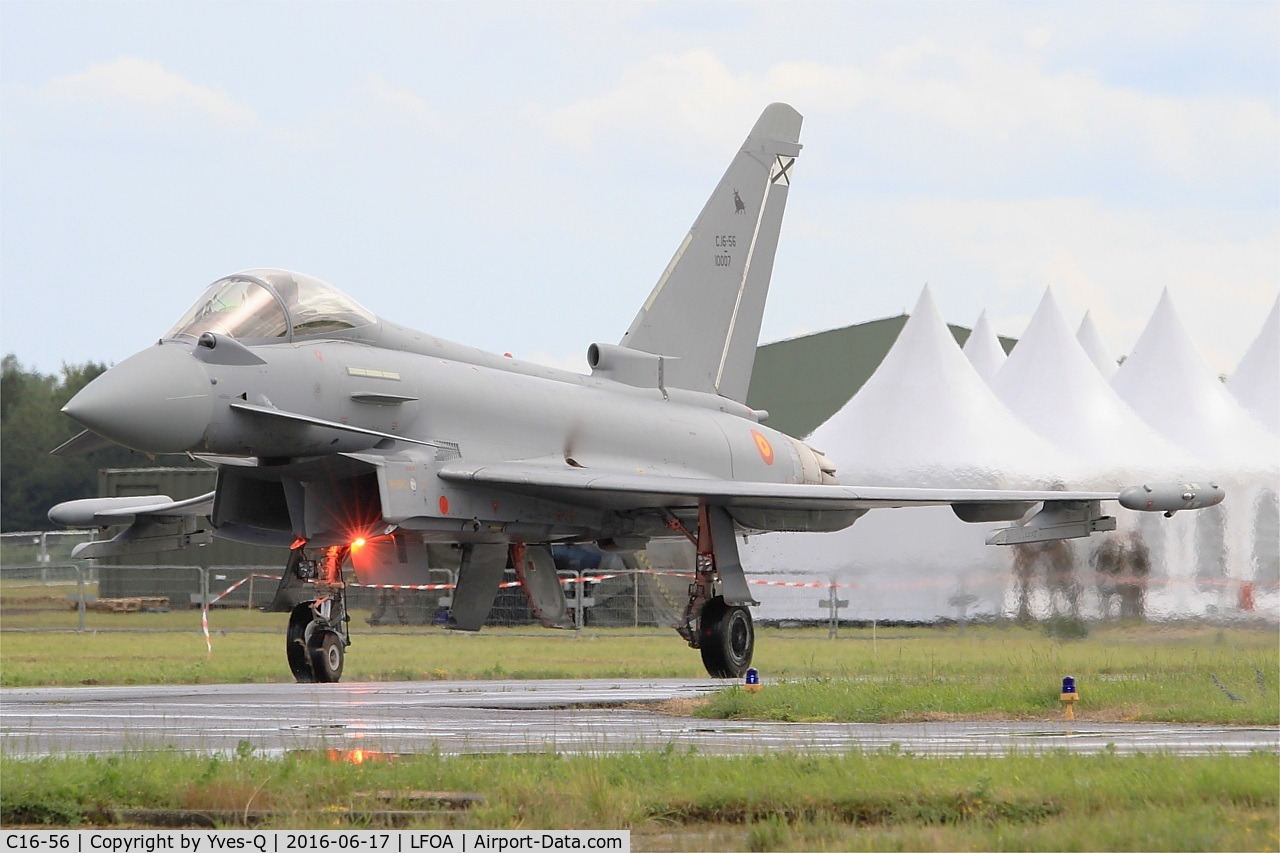 C16-56, Eurofighter EF-2000 Typhoon S C/N SS038, Spanish Air Force Eurofighter EF-2000 Typhoon S, Taxiing to parking area, Avord Air Base 702 (LFOA) Open day 2016
