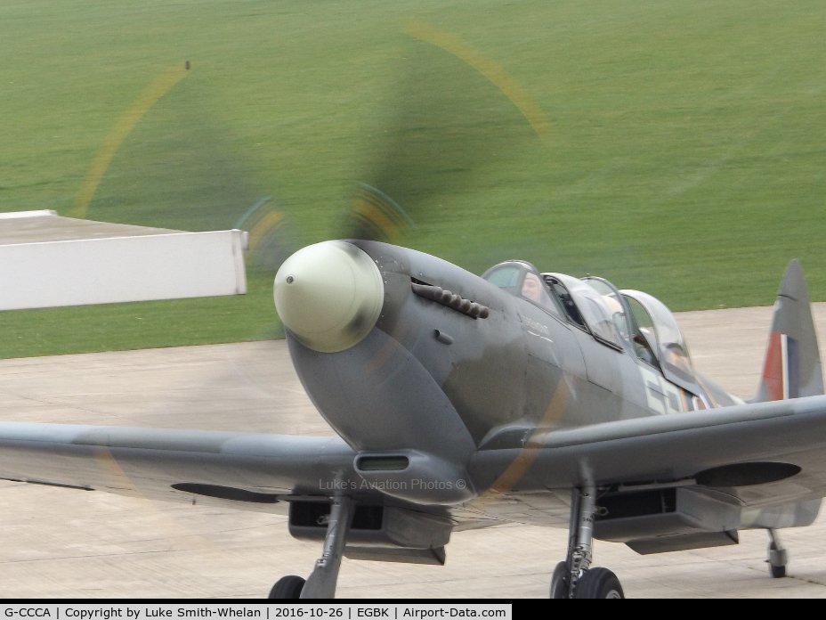 G-CCCA, 1944 Supermarine 509 Spitfire TR.IXc C/N CBAF.9590, Parking at Sywell to get fuel.