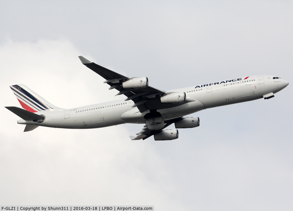 F-GLZI, 1995 Airbus A340-312 C/N 084, Taking off from rwy 14L in new c/s... Diverted flight due to an emergency...