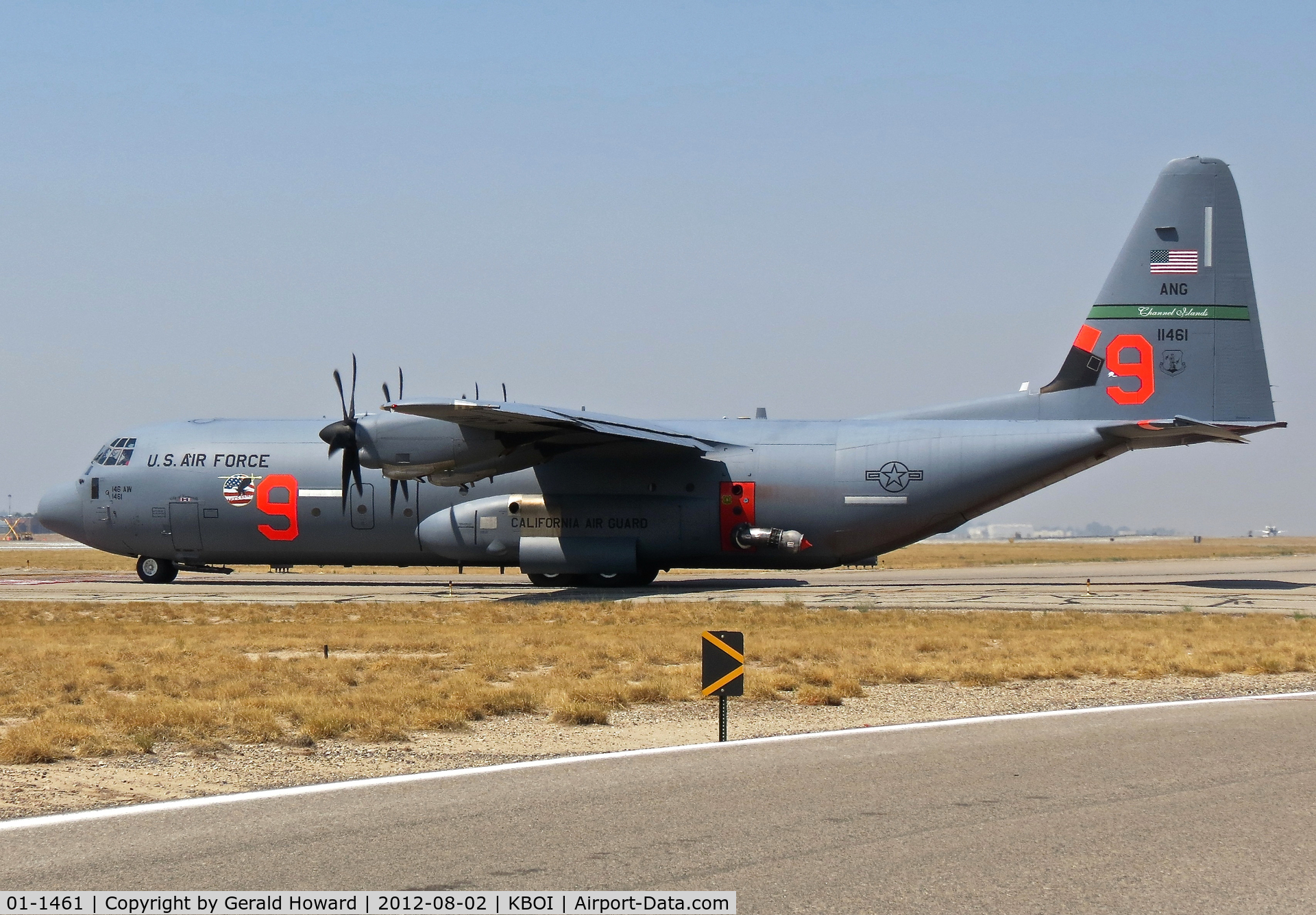 01-1461, 2001 Lockheed Martin C-130J-30 Super Hercules C/N 382-5525, Taxing to RWY 10L. 146th Air Wing, CA ANG equipped with MAFFS.