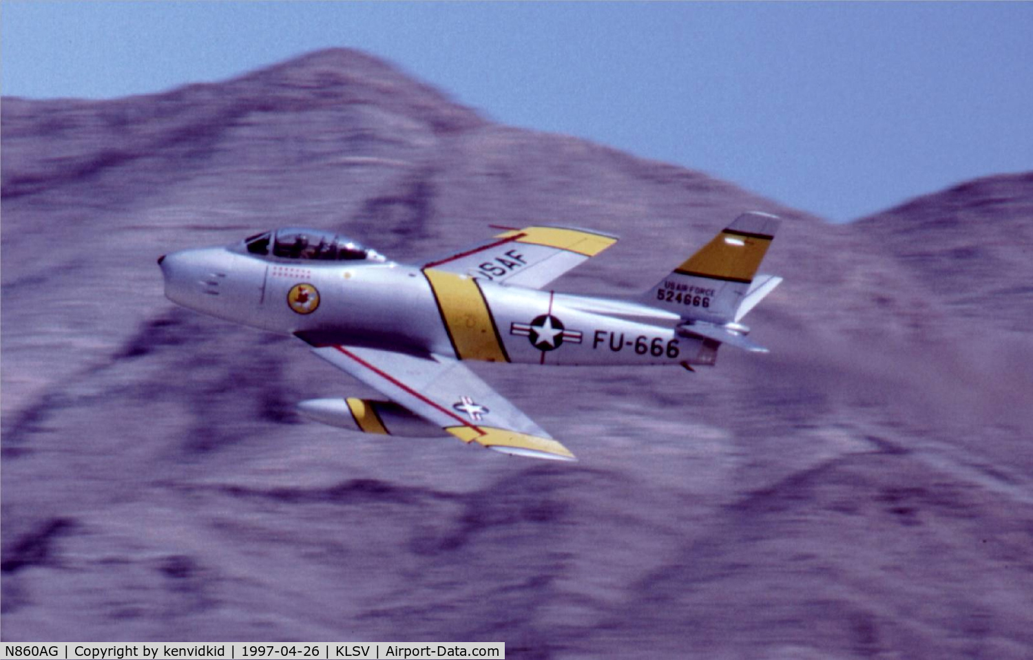 N860AG, 1952 North American F-86F Sabre C/N 191-362 (52-4666), At the 1997 50th Anniversary of the USAF air display, Nellis AFB.
