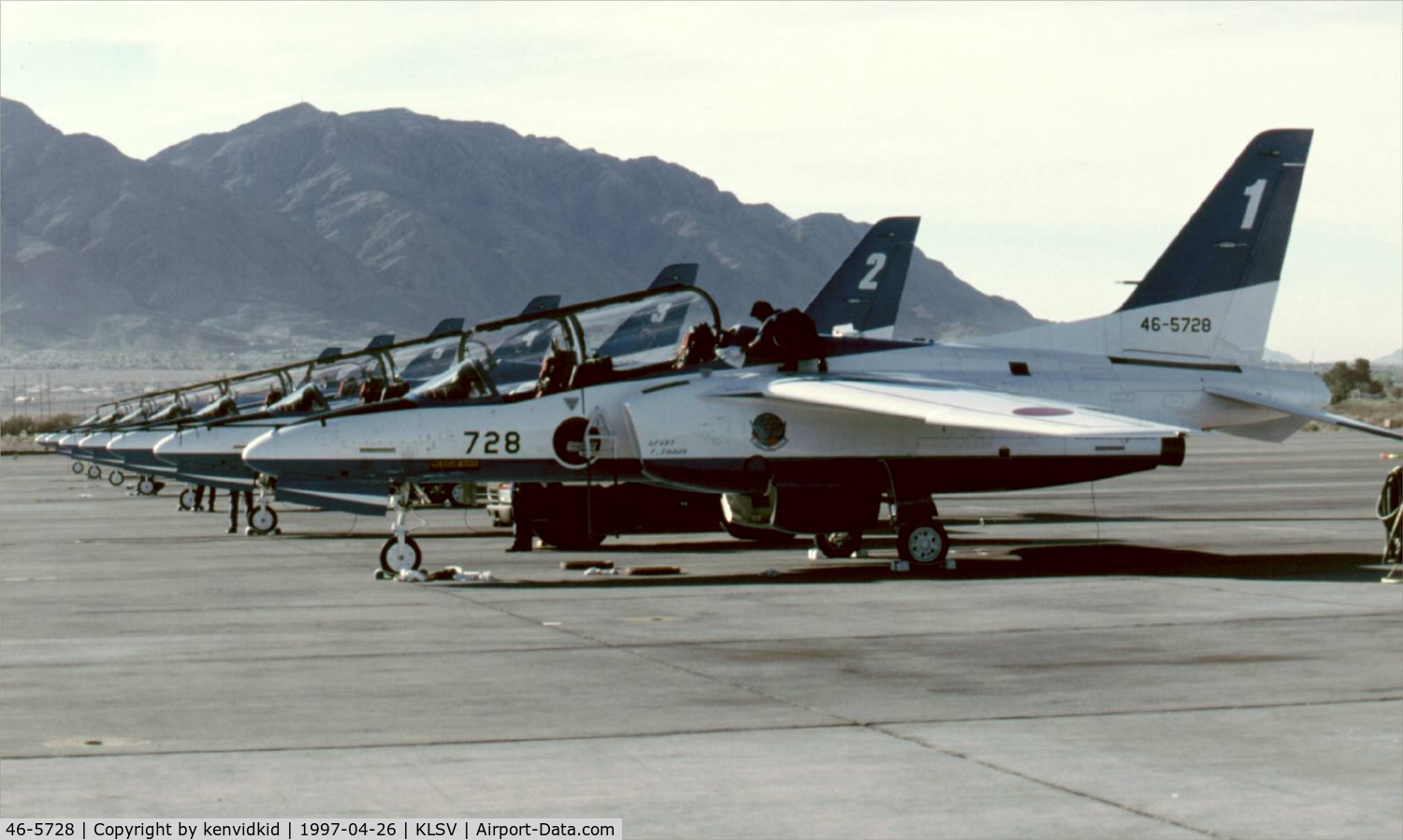46-5728, Kawasaki T-4 C/N 1128, At the 1997 50th Anniversary of the USAF air display, Nellis AFB.