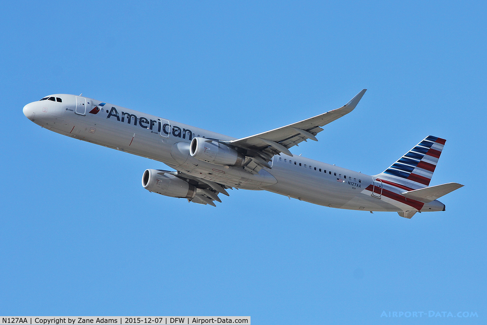 N127AA, 2014 Airbus A321-231 C/N 6334, Departing DFW Airport