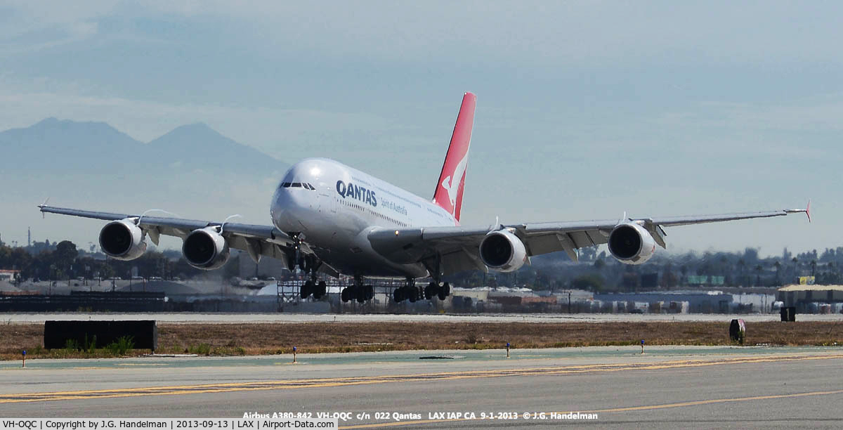 VH-OQC, 2008 Airbus A380-842 C/N 022, At LAX.