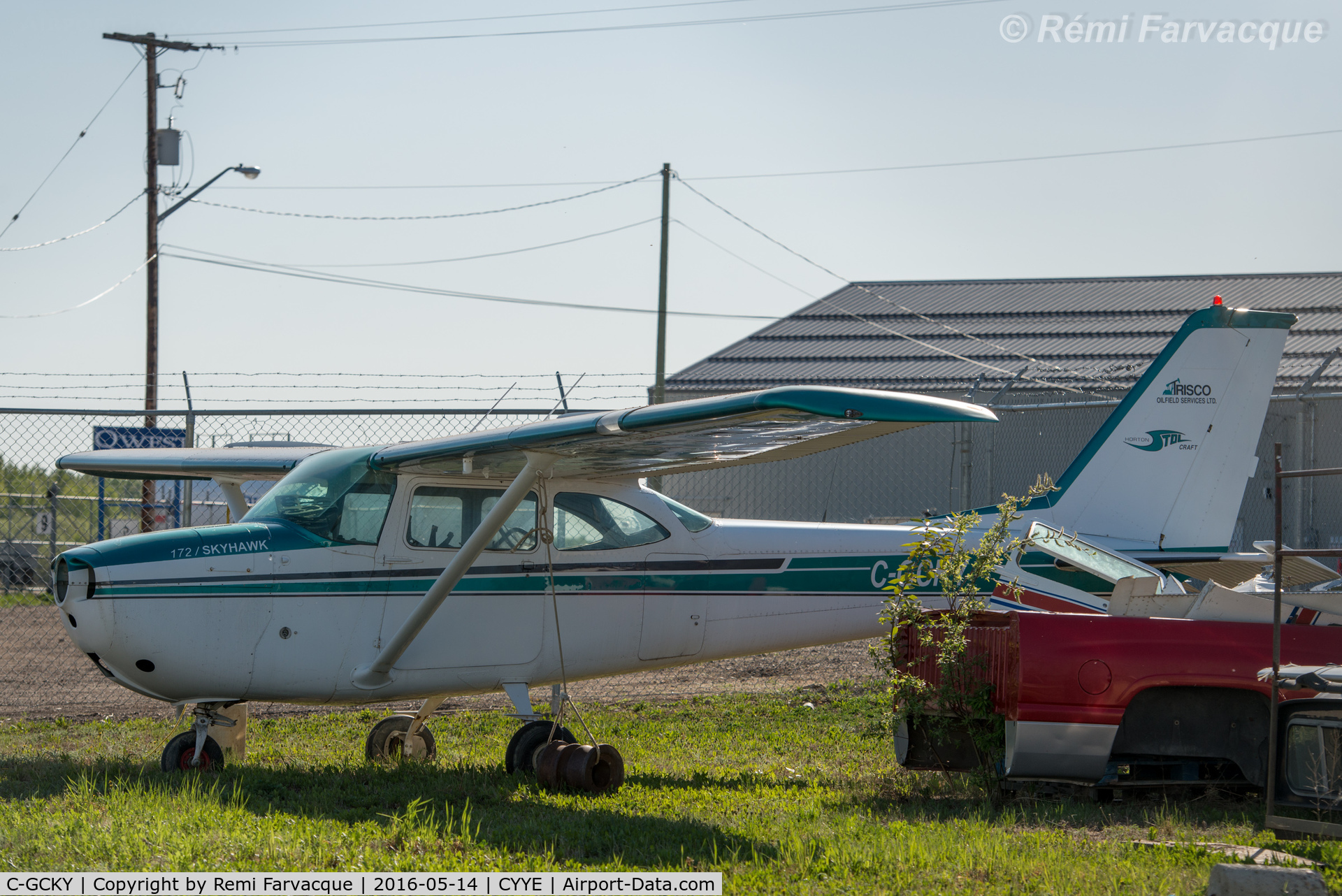 C-GCKY, 1966 Cessna 172G C/N 172-54580, Parked by private hanger, east side of airport.