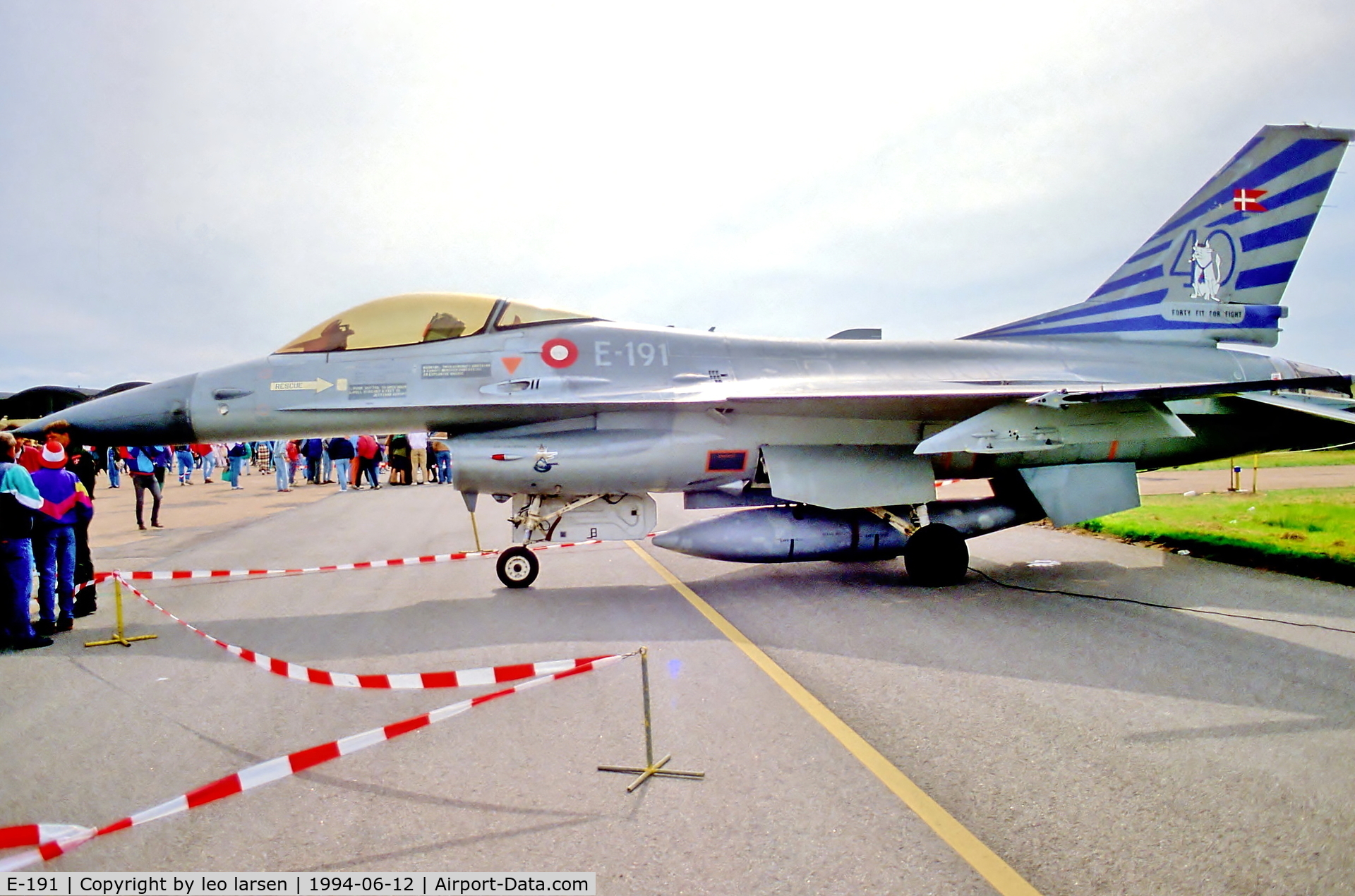 E-191, 1978 SABCA F-16AM Fighting Falcon C/N 6F-18, Vaerloese Air Base 12.6.94with esk 730 forty fit for fight Bul