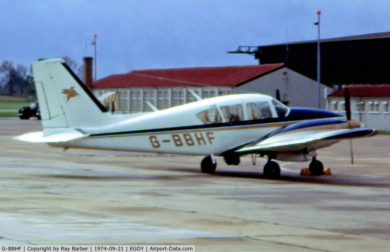 G-BBHF, 1973 Piper PA-23-250 Aztec E C/N 27-7305166, Piper PA-23-250 Aztec E [27-7305166] RNAS Yeovilton~G  21/09/1974. From a slide.