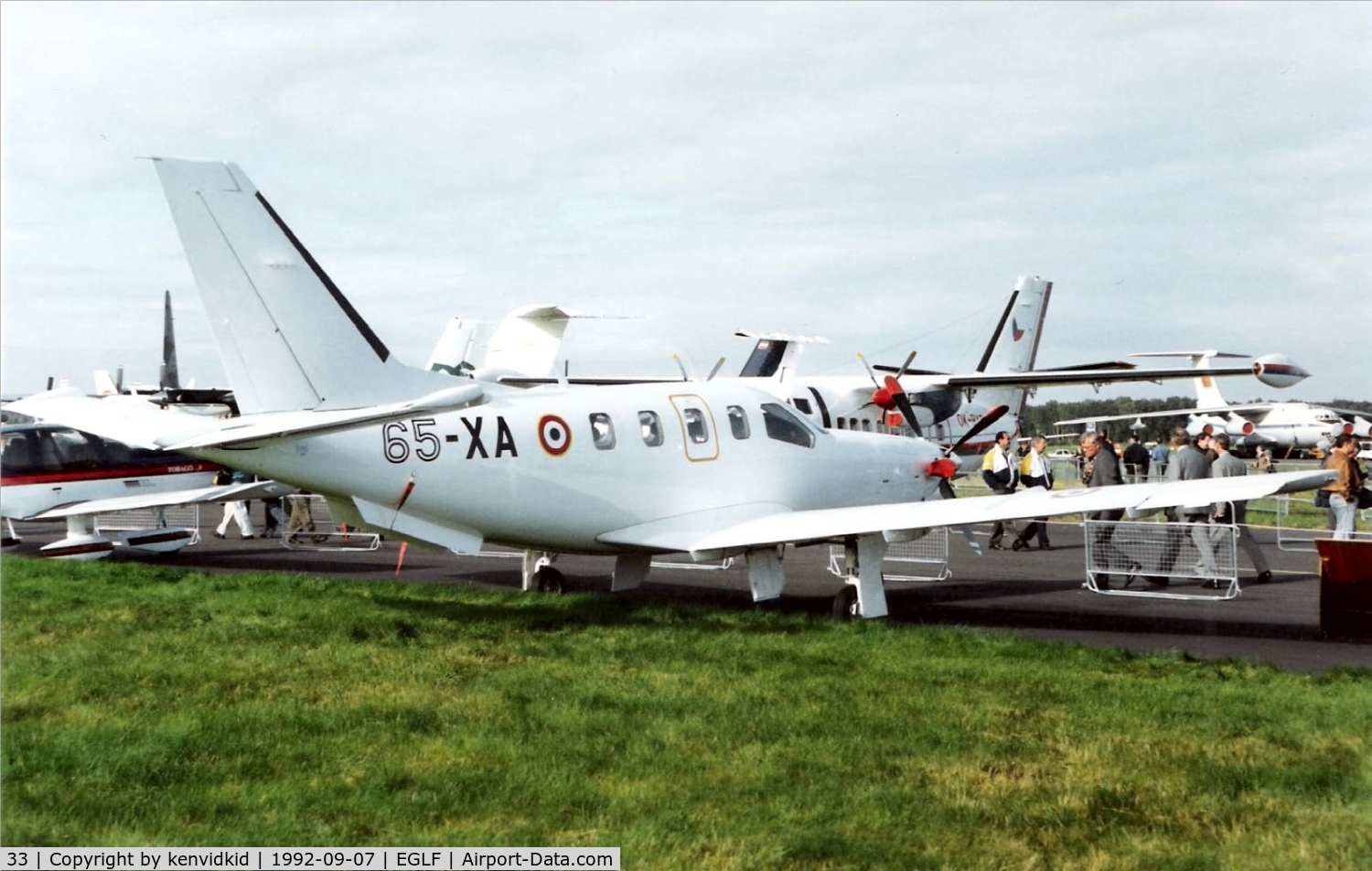 33, Socata TBM-700A C/N 33, On static display at the 1992 Farnborough International Air Show, scanned from slide.