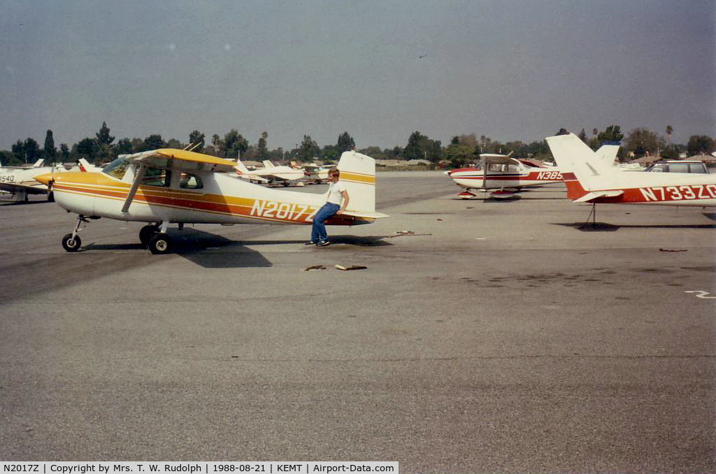 N2017Z, 1963 Cessna 150C C/N 15059817, Cessna N2017Z at El Monte airport, 21 August 1988, Kurt Rudolph returning from first solo.
