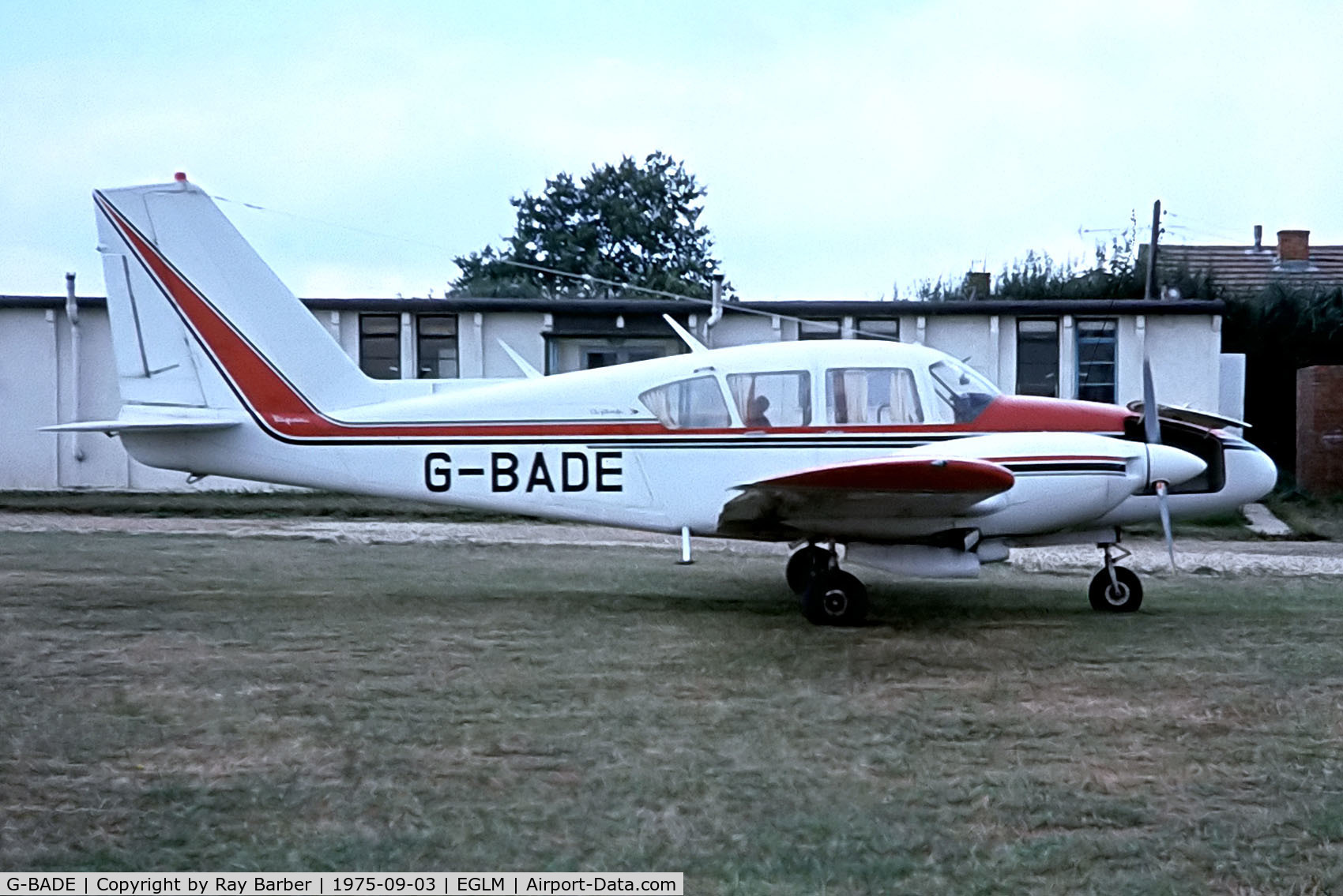 G-BADE, 1969 Piper PA-23-250 Aztec C/N 27-4205, Piper PA-23-250 Aztec D [27-4205] White Waltham~G 03/09/1975. From a slide.