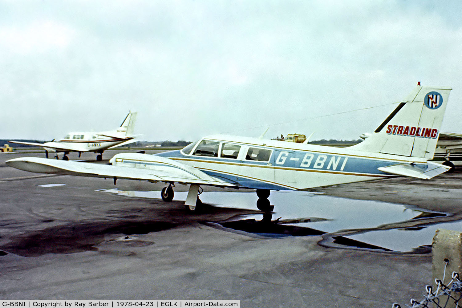 G-BBNI, 1973 Piper PA-34-200 Seneca C/N 34-7350312, Piper PA-34-200 Seneca [34-7350312] (H A Stradling & Sons) Blackbushe~G 23/04/1978. From a slide.
