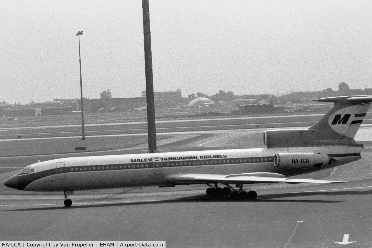 HA-LCA, 1973 Tupolev Tu-154B-2 C/N 73A045, Malev Tupolev Tu-152B-2 at Schiphol airport, the Netherlands, 1980