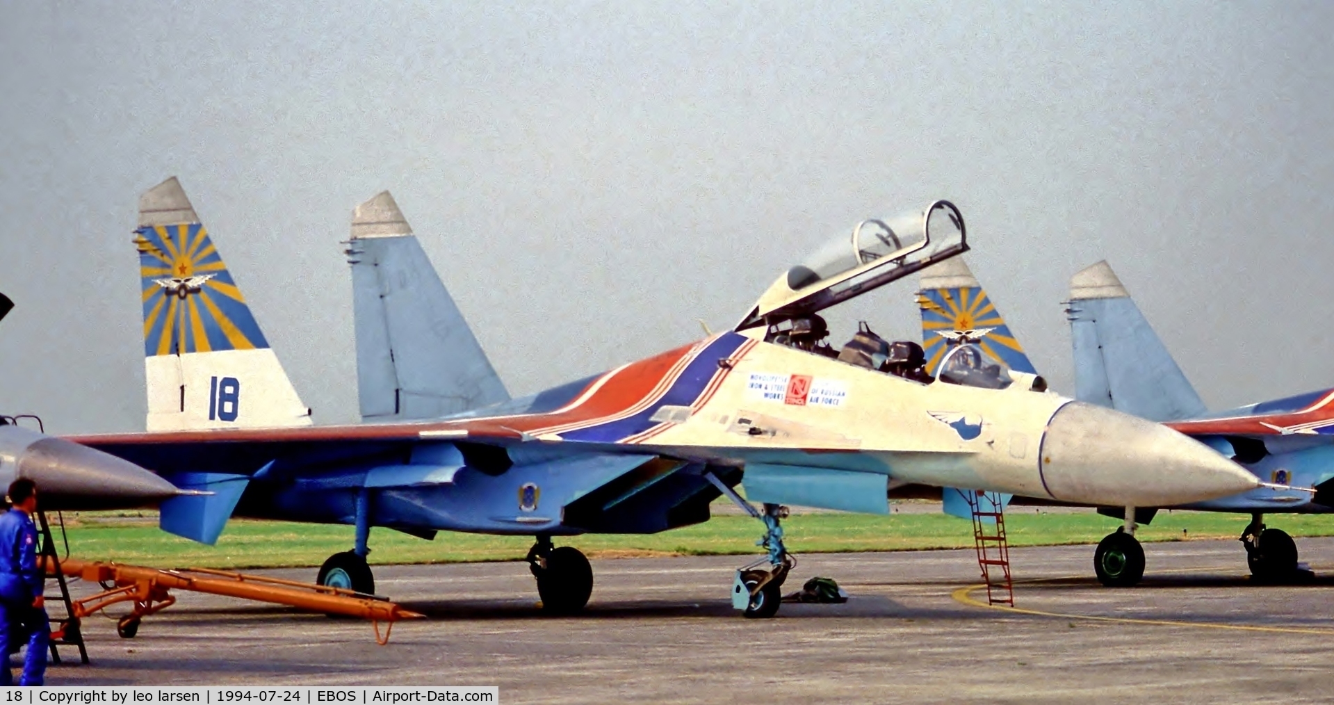 18, Sukhoi Su-27UB C/N 9631043030, Ostende Air Show 24.7.94