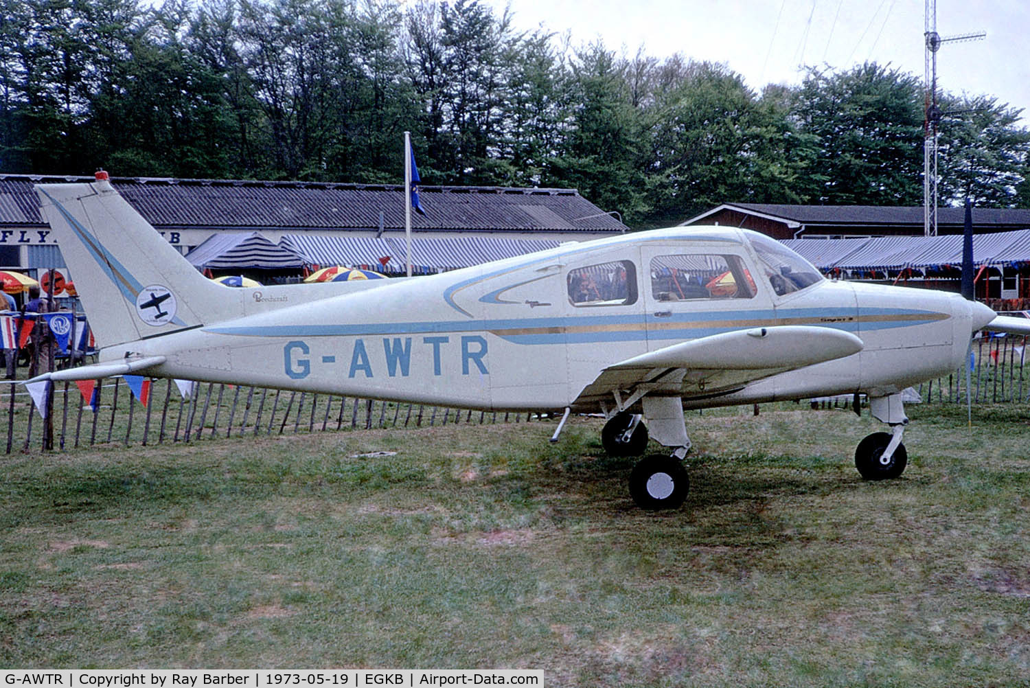 G-AWTR, 1969 Beech 19A Musketeer Sport III C/N MB-411, Beech A23-A19 Musketeer Sport [MB-411 Biggin Hill~G 19/05/1973. From a slide.