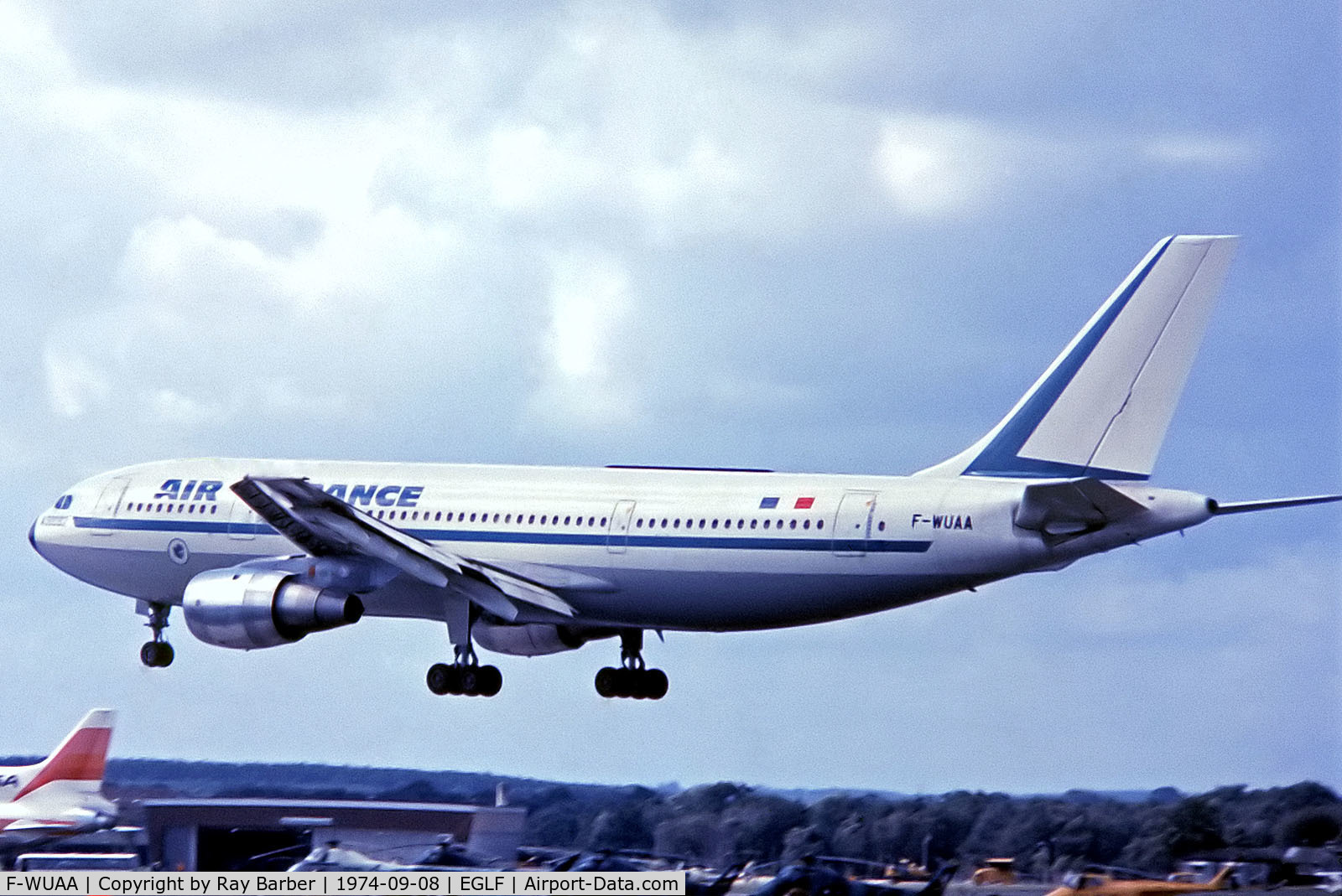 F-WUAA, 1973 Airbus A300B2-1C C/N 4, Airbus A300-B2/1C [004] (Airbus Industrie/Air France) Farnborough~G 08/09/1974. From a slide.