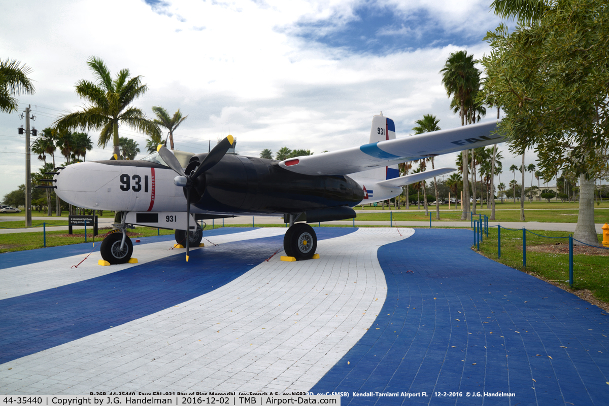 44-35440, 1944 Douglas A-26B Invader C/N 28719, Bay of Pigs Memorial.  Faux FAL-931.  Served in USAF and French A.F. in Indo China.