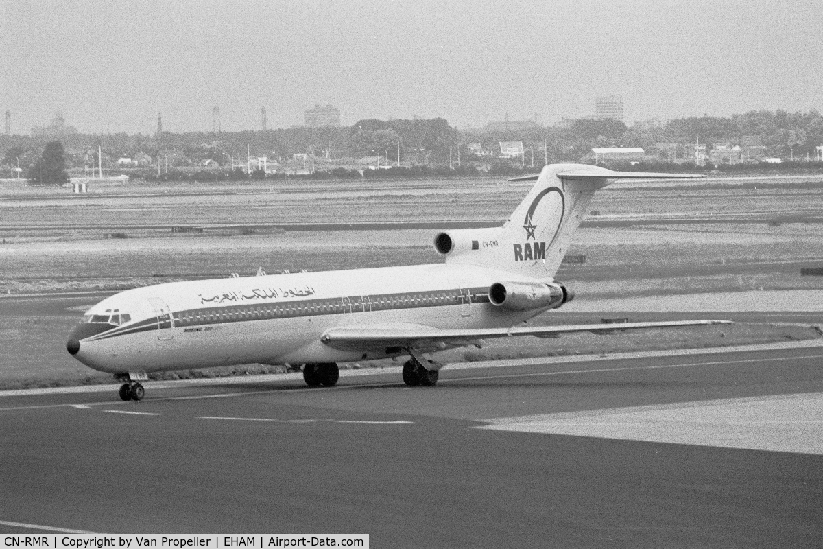 CN-RMR, 1980 Boeing 727-2B6 C/N 22377, Royal Air Maroc Boeing 727-2B6 at Schiphol airport, the Netherlands, 1980