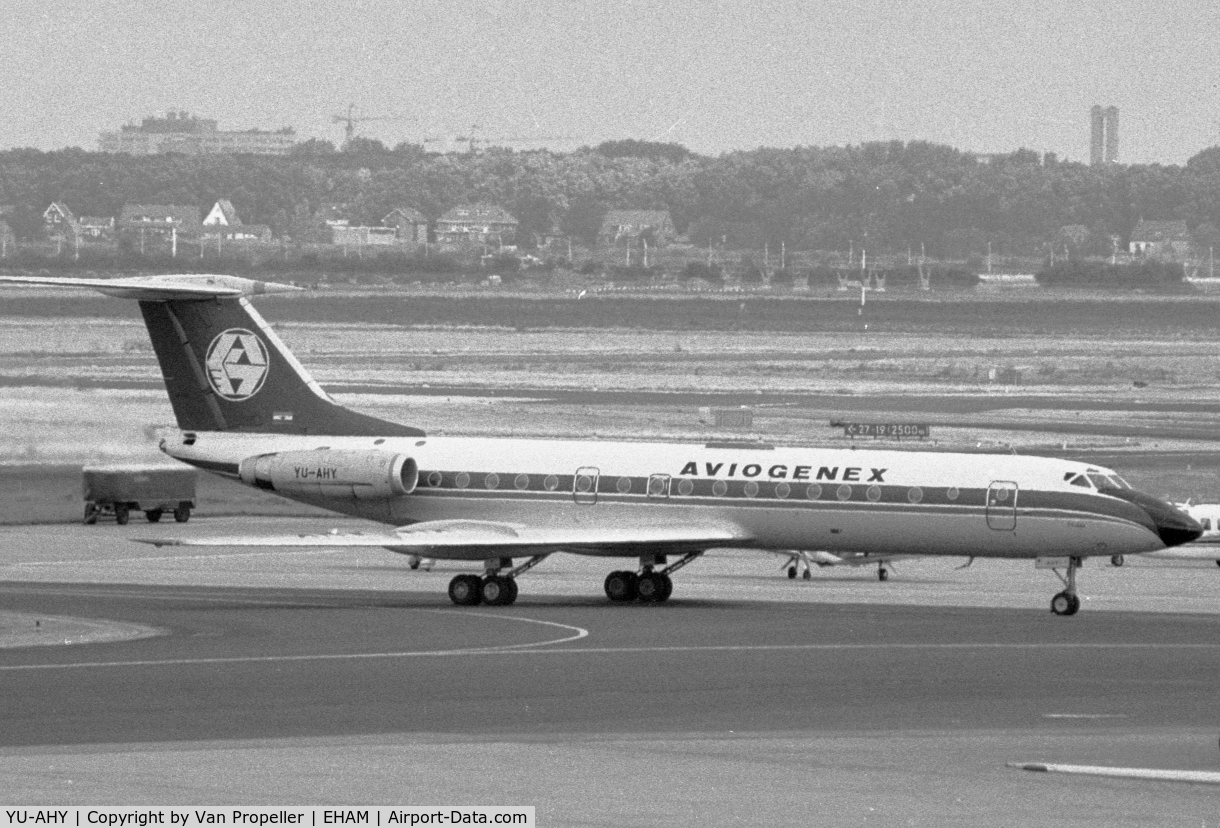 YU-AHY, 1971 Tupolev Tu-134A C/N 1351204, Tupolev Tu-134A of Aviogenex (Yugoslavia) at schiphol airport, the Netherlands, 1980
