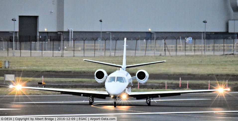 G-DEIA, 2012 Cessna 560XL Citation XLS+ C/N 560-6119, G-DEIA making a late-afternoon arrival at Belfast City.