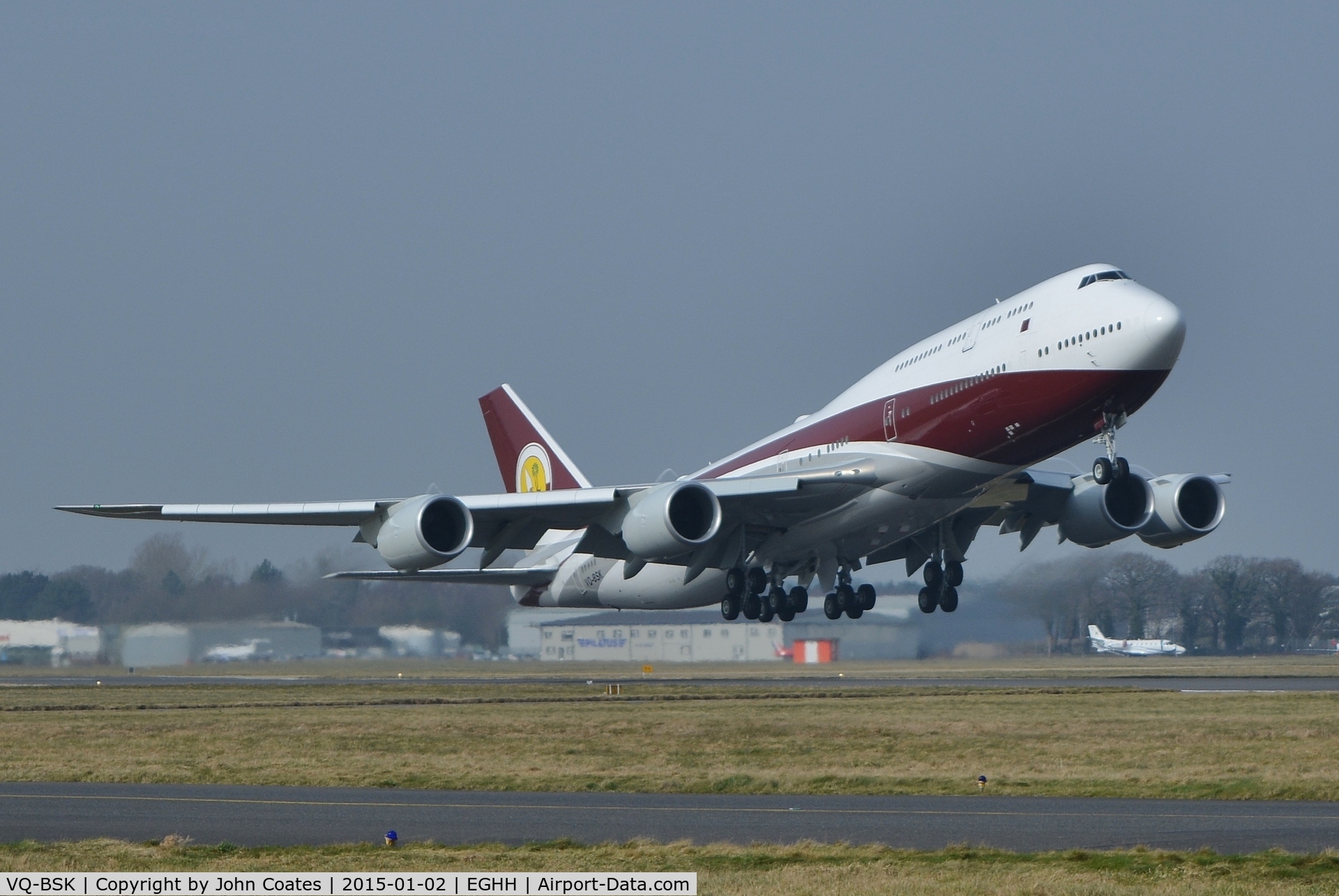 VQ-BSK, 2015 Boeing 747-8ZV BBJ C/N 42096, Lift off from 08